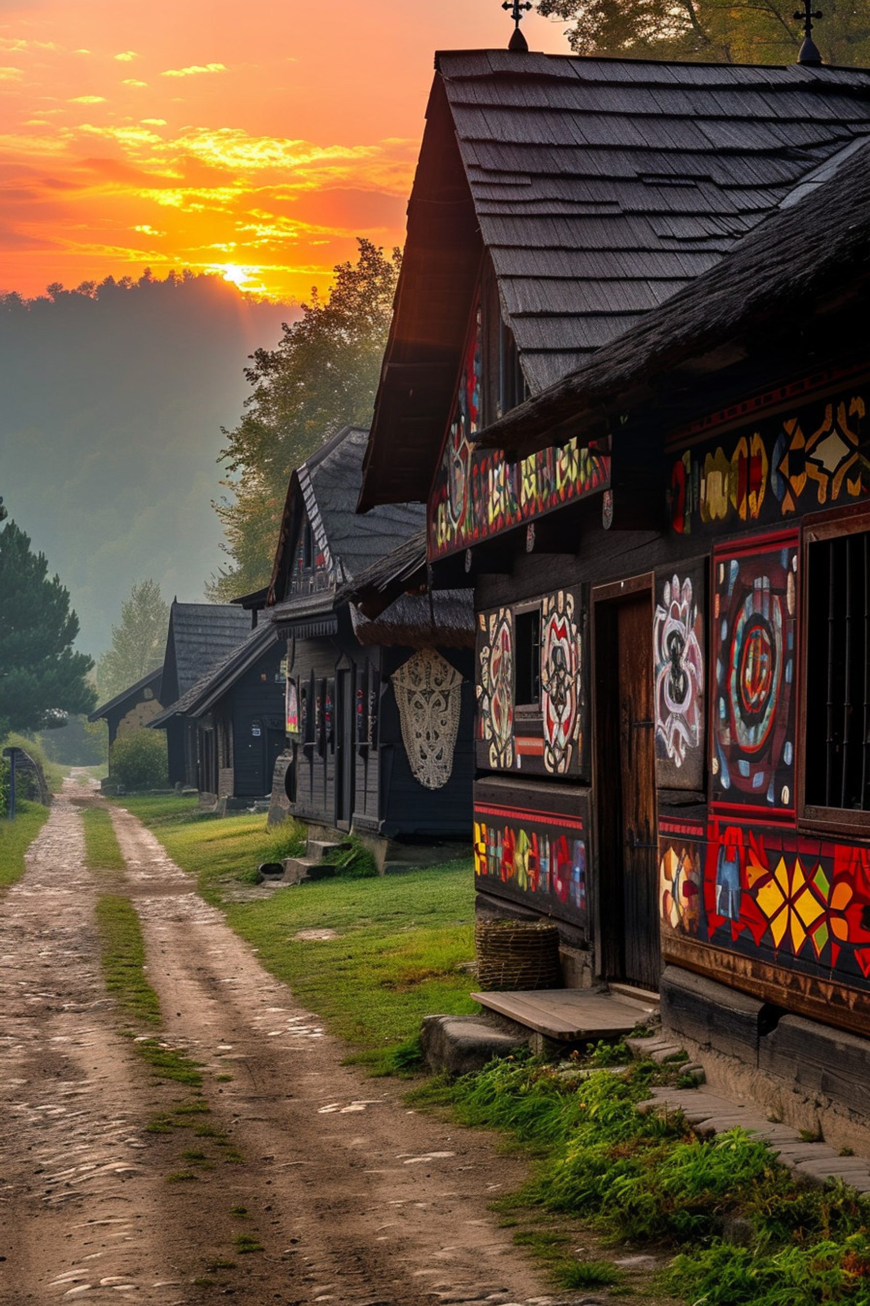 Răsărit de soare în satul tradițional românesc